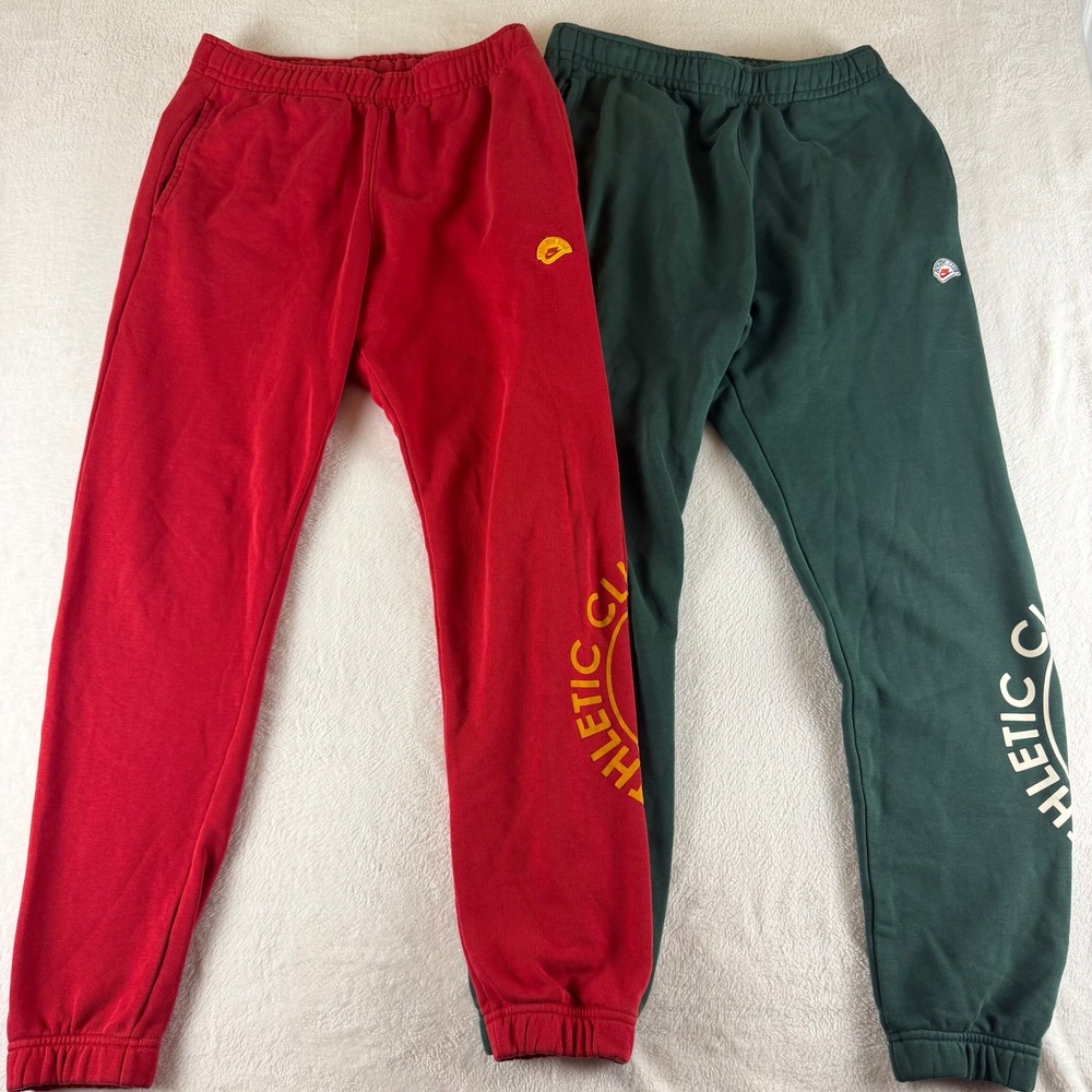 Lot of 2 Nike Athletic Club Jogger Sweatpants Red Green Mens Small Fleece Pants